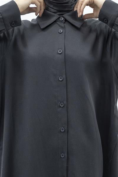Rahat Form Düğmeli Gömlek Tunik Siyah OTW774