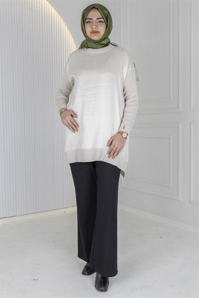 Rayon Kol İpek Qupra Tunik Bej OTW287