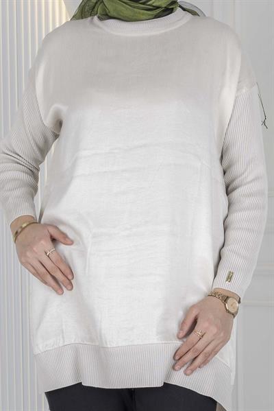 Rayon Kol İpek Qupra Tunik Bej OTW287