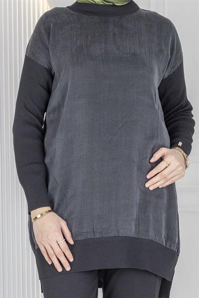Rayon Kol İpek Qupra Tunik Siyah OTW287