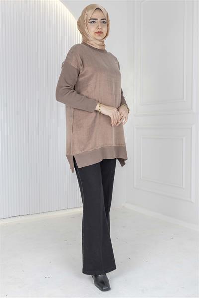 Rayon Kol İpek Qupra Tunik Vizon OTW287