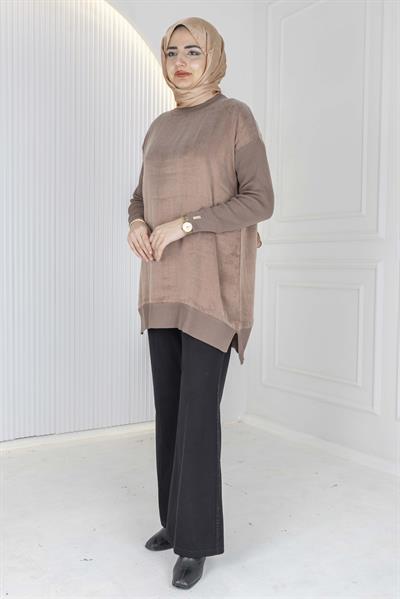 Rayon Kol İpek Qupra Tunik Vizon OTW287