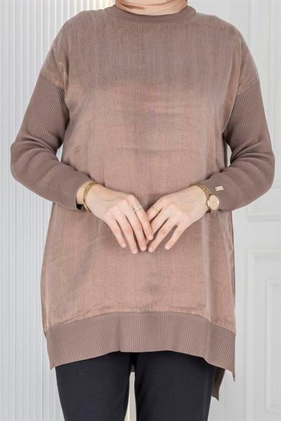 Rayon Kol İpek Qupra Tunik Vizon OTW287