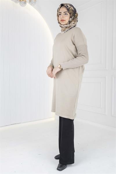Rayon Kollu Merserize Triko Tunik Bej OTW118