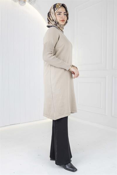 Rayon Kollu Merserize Triko Tunik Bej OTW118