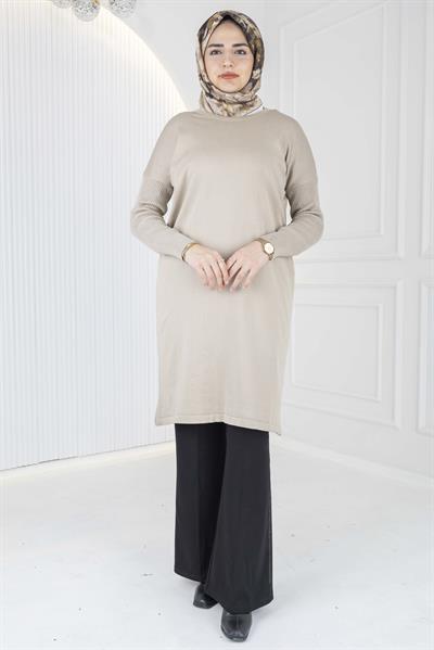 Rayon Kollu Merserize Triko Tunik Bej OTW118