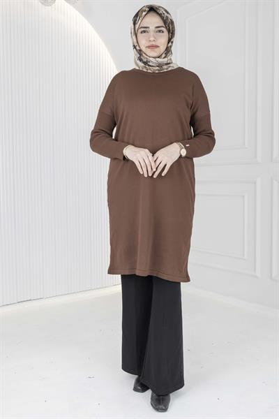 Rayon Kollu Merserize Triko Tunik Kahve OTW118