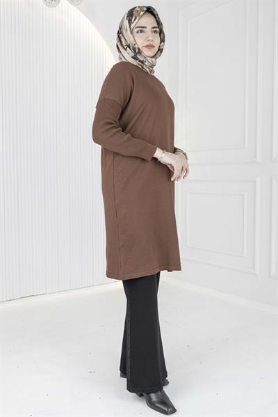Rayon Kollu Merserize Triko Tunik Kahve OTW118
