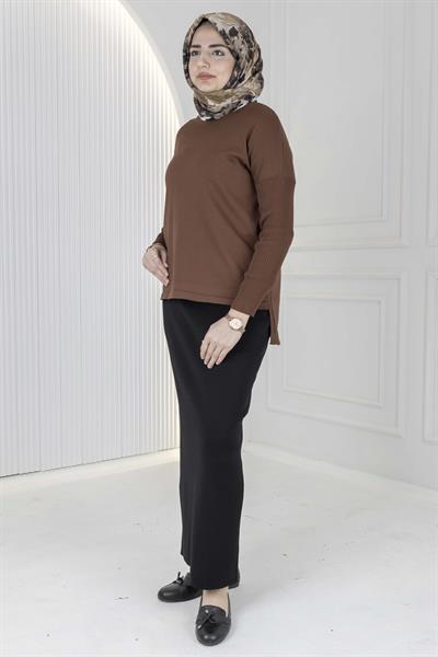 Rayon Kollu Merserize Triko Tunik Kahve OTW122