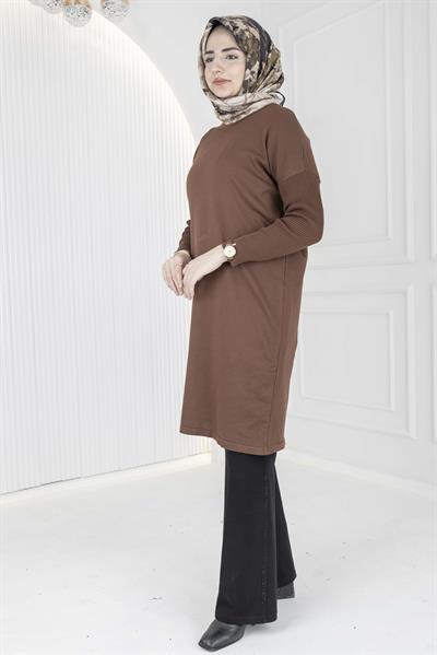 Rayon Kollu Merserize Triko Tunik Kahve OTW118