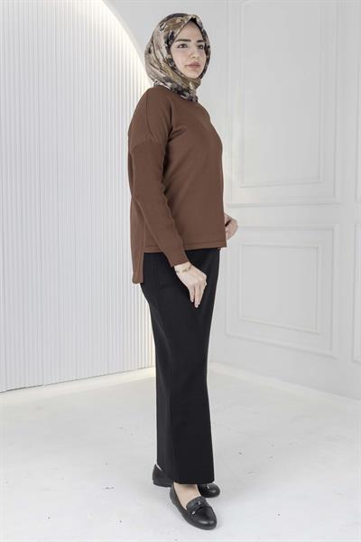Rayon Kollu Merserize Triko Tunik Kahve OTW122