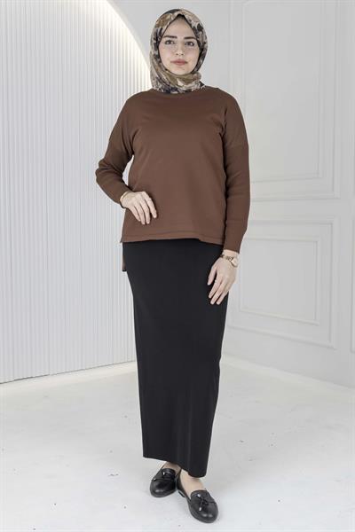 Rayon Kollu Merserize Triko Tunik Kahve OTW122