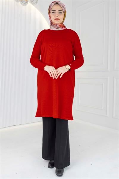 Rayon Kollu Merserize Triko Tunik Kırmızı OTW118