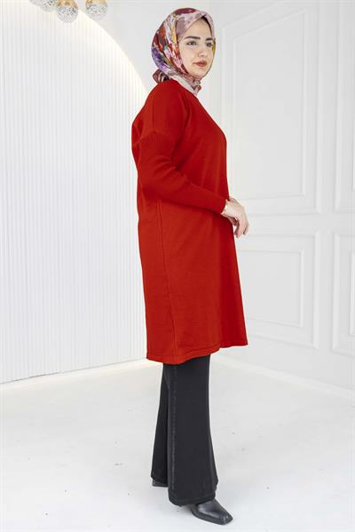 Rayon Kollu Merserize Triko Tunik Kırmızı OTW118