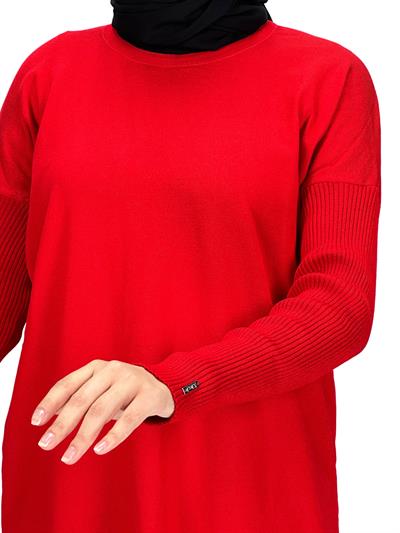 Rayon Kollu Merserize Triko Tunik Kırmızı OTW118