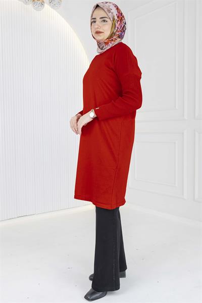 Rayon Kollu Merserize Triko Tunik Kırmızı OTW118