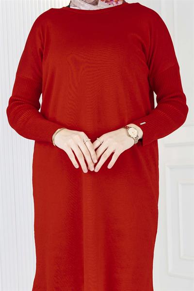 Rayon Kollu Merserize Triko Tunik Kırmızı OTW118