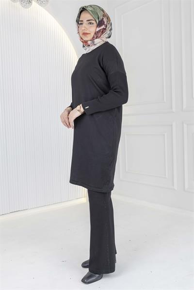 Rayon Kollu Merserize Triko Tunik Siyah OTW118