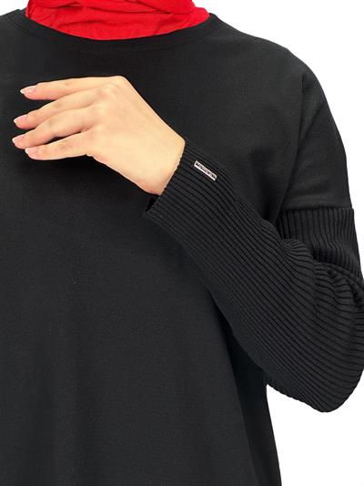 Rayon Kollu Merserize Triko Tunik Siyah OTW118
