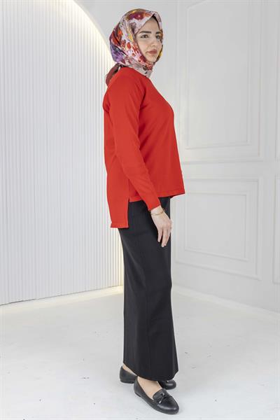 Rayonsuz Merserize Triko Tunik Kırmızı OTW122