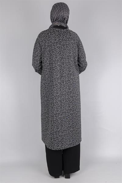 Ribanalı Dik Yaka İpli Leopar Desen Kap Antrasit OTW564