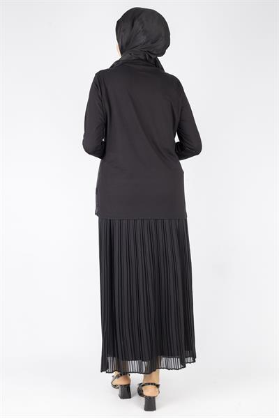Sade Şifon Katlı Siyah Tunik Siyah OTW575