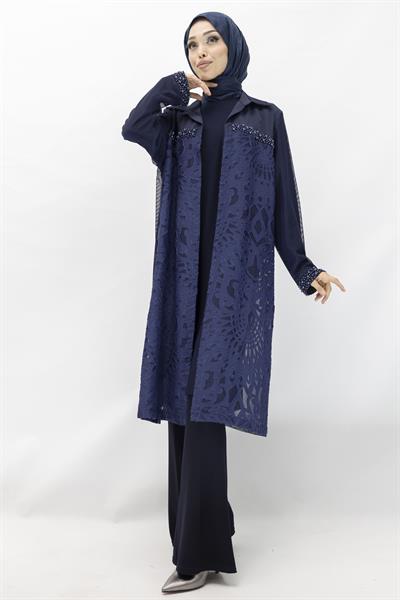 SAFİR BÜYÜK BEDEN İÇLİK VE KİMONO İKİLİ TAKIM Lacivert OTW25140