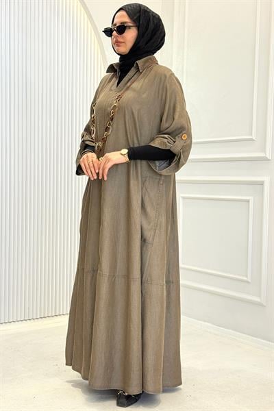 Salaş Büyük Beden Tesettür Elbise Kahve OTW4037
