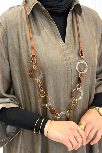 Salaş Büyük Beden Tesettür Elbise Kahve OTW4037