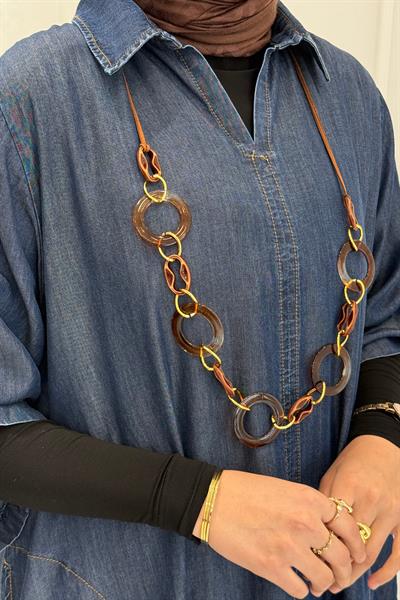 Salaş Büyük Beden Tesettür Elbise Mavi OTW3457