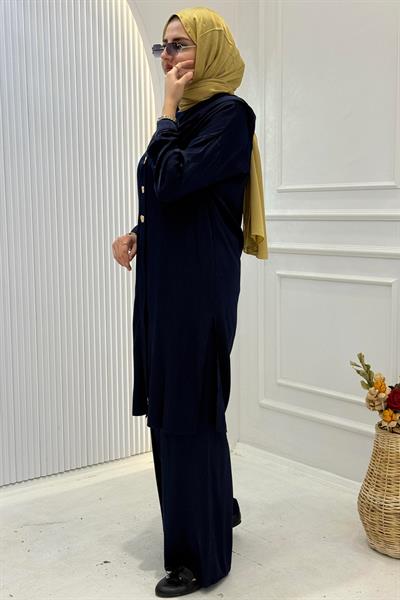 Saten Krep Üçlü Takım Lacivert OTW8568