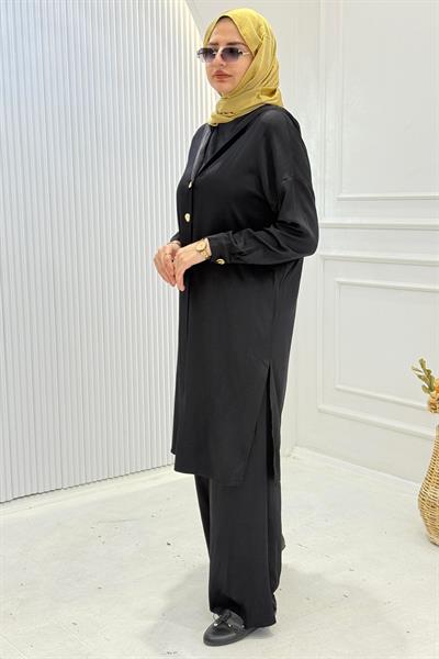 Saten Krep Üçlü Takım Siyah OTW8568