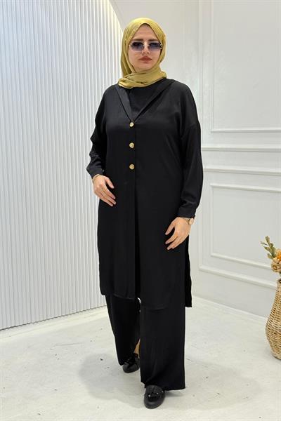 Saten Krep Üçlü Takım Siyah OTW8568