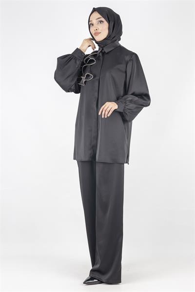 Saten Pantolonlu Takım Siyah OTW8432
