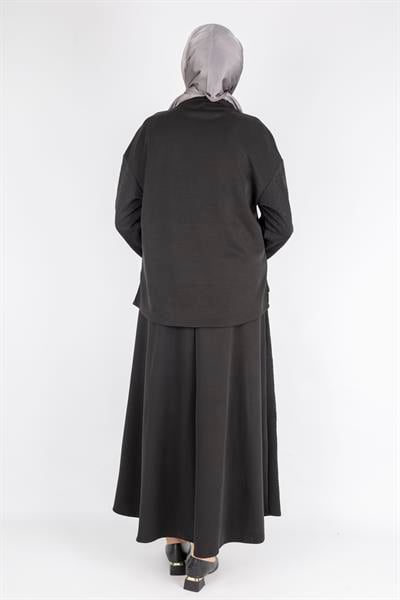 Saten Şerit Detaylı Etekli Tesettür Takım Siyah OTW5939
