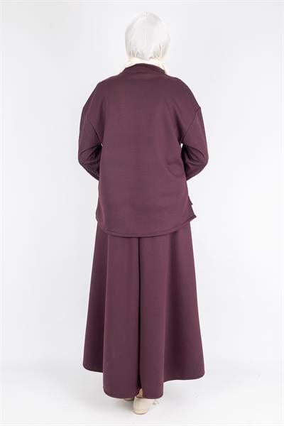 Saten Şerit Detaylı Etekli Tesettür Takım Bordo OTW5939