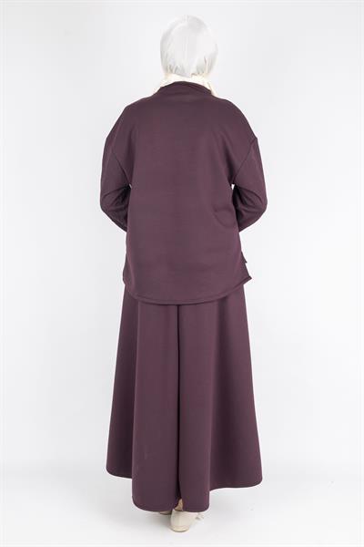Saten Şerit Detaylı Etekli Tesettür Takım Bordo OTW5939
