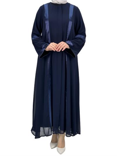 Saten Şeritli Ferace Lacivert OTW36217