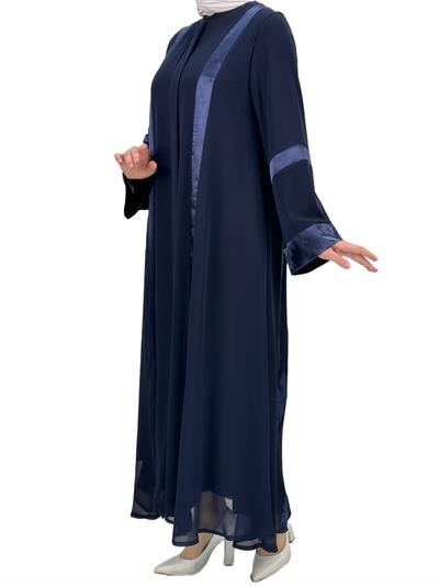 Saten Şeritli Ferace Lacivert OTW36217