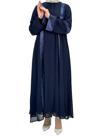 Saten Şeritli Ferace Lacivert OTW36217