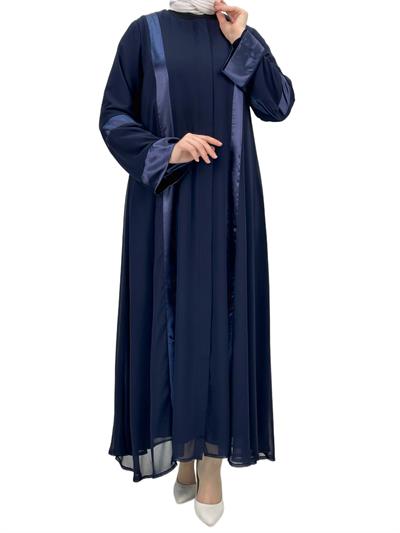 Saten Şeritli Ferace Lacivert OTW36217