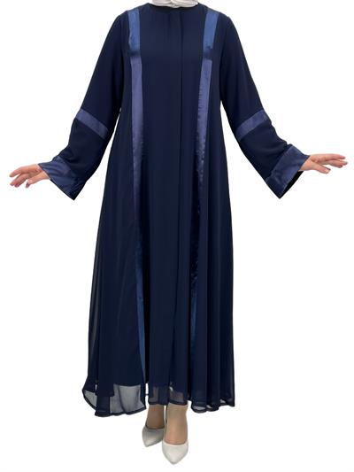 Saten Şeritli Ferace Lacivert OTW36217