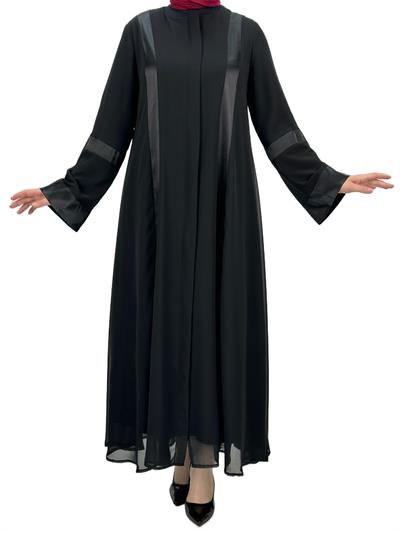 Saten Şeritli Ferace Siyah OTW36217