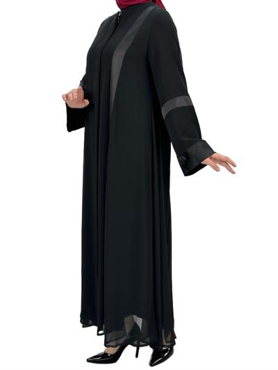 Saten Şeritli Ferace Siyah OTW36217