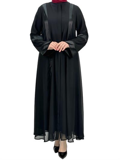 Saten Şeritli Ferace Siyah OTW36217