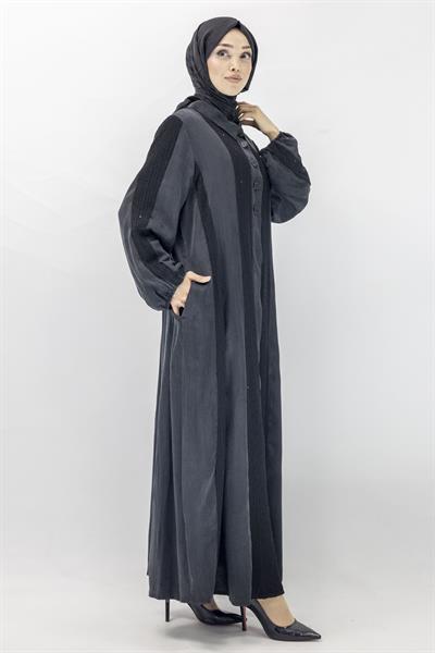 Şerit Detaylı Cupra İpek Elbise Siyah OTW5763