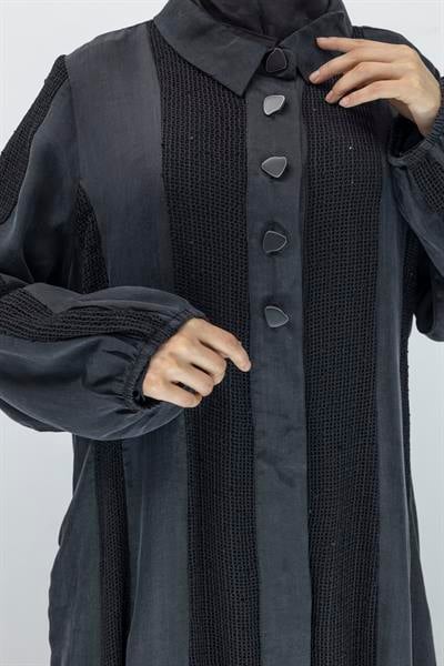 Şerit Detaylı Cupra İpek Elbise Siyah OTW5763