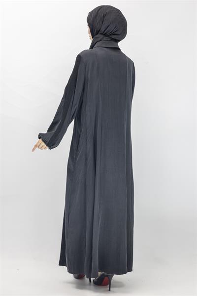 Şerit Detaylı Cupra İpek Elbise Siyah OTW5763