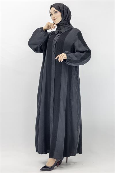 Şerit Detaylı Cupra İpek Elbise Siyah OTW5763