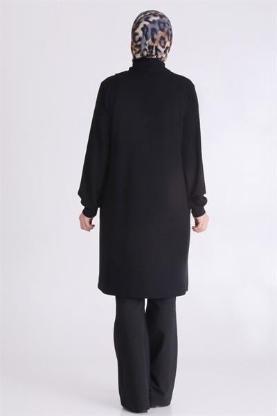 Şerit Detaylı Rahat Kesim Büyük Beden Tunik Siyah OTW20132